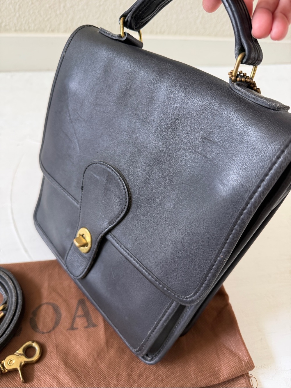 Vintage Coach Black Station Crossbody Top Satchel Bag With Dust Bag - Picture 5 of 12
